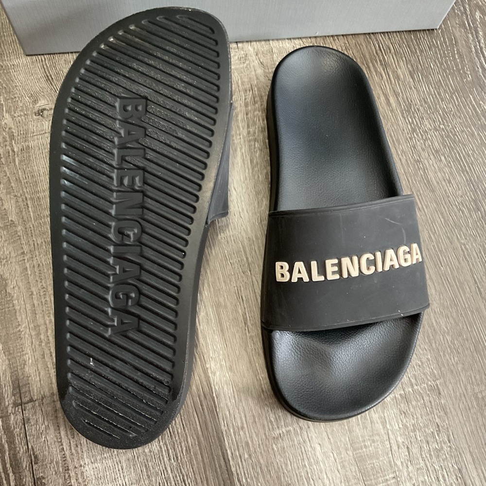 Balenciaga Black Slides with White Logo - Picture 2 of 2
